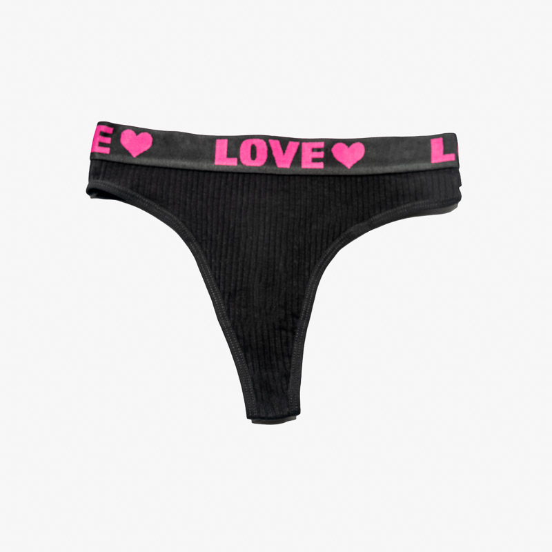 Black women's thong with inscriptions - Underwear black | WOMAN \ TOP ...