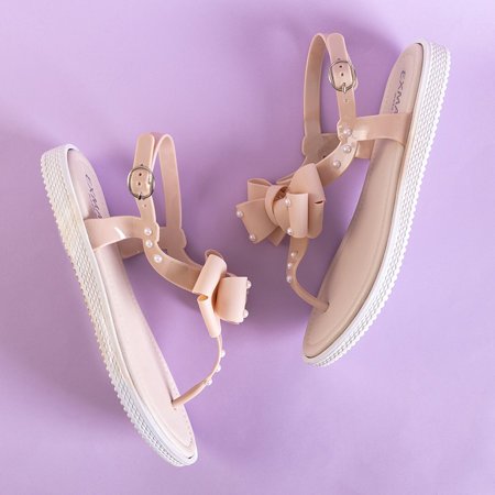 Beige and pink women's a'la flip flop sandals with a bow Domala - Footwear