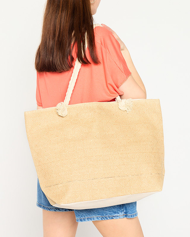 Beige straw beach bag for women with orange bottom - Accessories