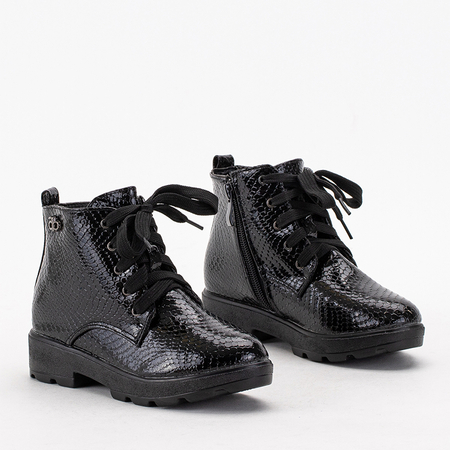 Black children's ankle boots with embossing and binding Alalai - Footwear