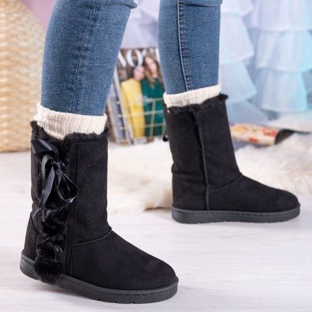Black eco-suede snow boots with Vitalina ribbon - Footwear