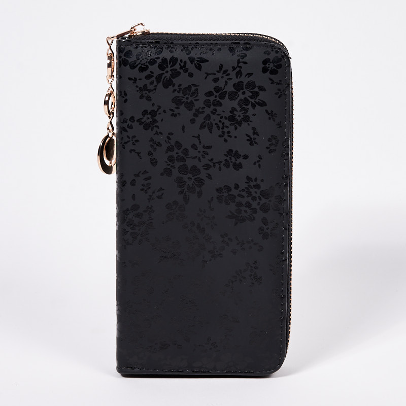 Black large patterned matt faux leather wallet - Accessories