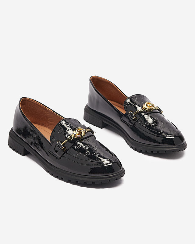 Black women's lacquered moccasins with decoration Udifa - Footwear