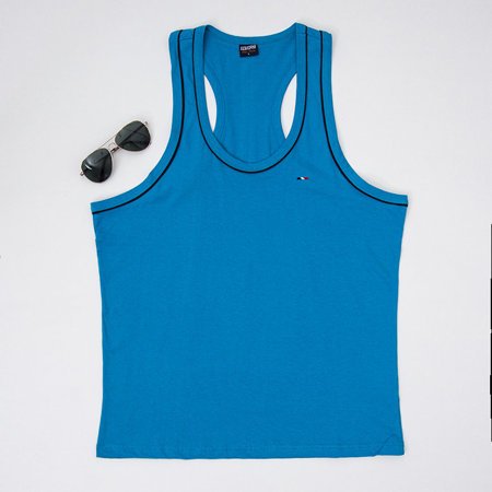 Cotton turquoise men's sleeveless t-shirt - Clothing