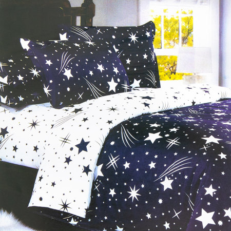 Dark blue cotton bedding 200x220 stars set 4-PIECES - Bed linen