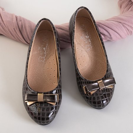 Dark gray girls' ballerinas with animal embossing and bow Roniana - Footwear