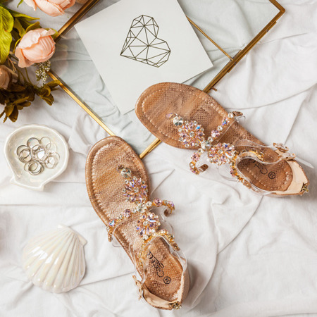 Gold-pink flip-flops with cubic zirconia Marcela - Footwear