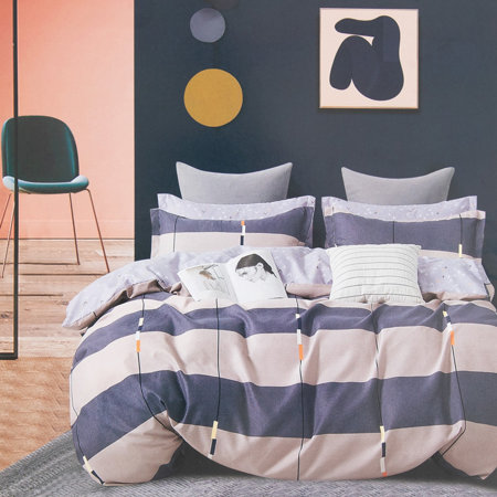 Gray-blue striped cotton bedding 160x200 set of 3-PART - Bedding