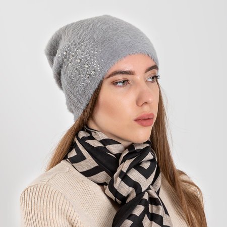 Gray fur hat for women with cubic zirconia - Accessories