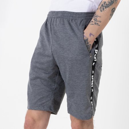 Gray men's sweat shorts with stripes - Clothing
