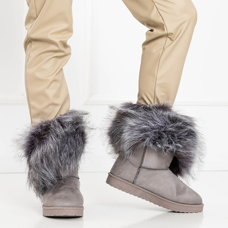 Gray women's snow boots with Mushu fur - Footwear