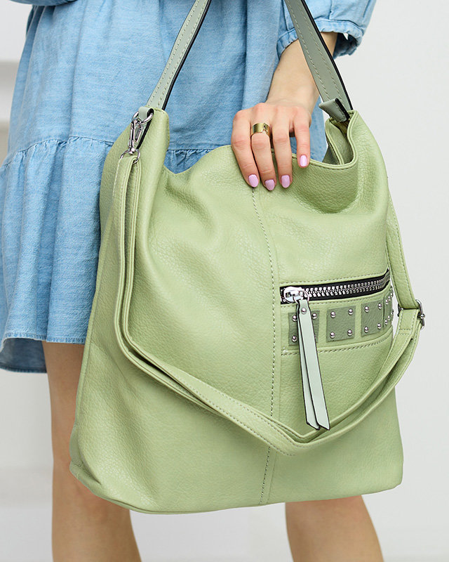 Green women's shopper bag with rhinestones - Accessories