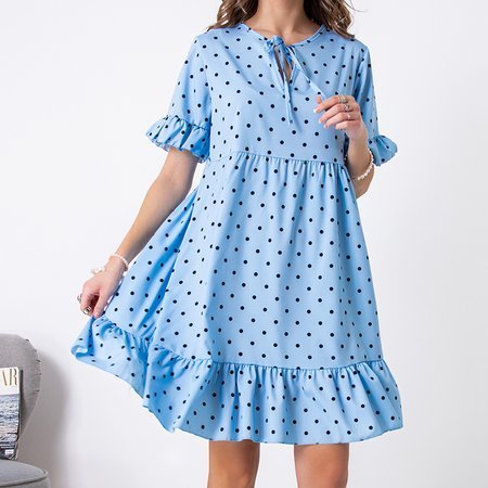 Ladies' blue polka dot mini dress - Clothing