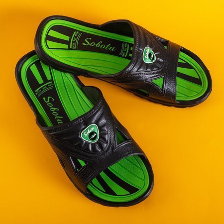 Men's black and green Zesov rubber slippers - Footwear