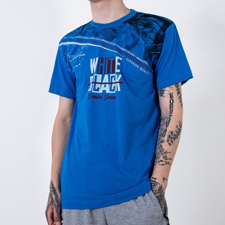Men's blue cotton t-shirt with the inscription - Clothing