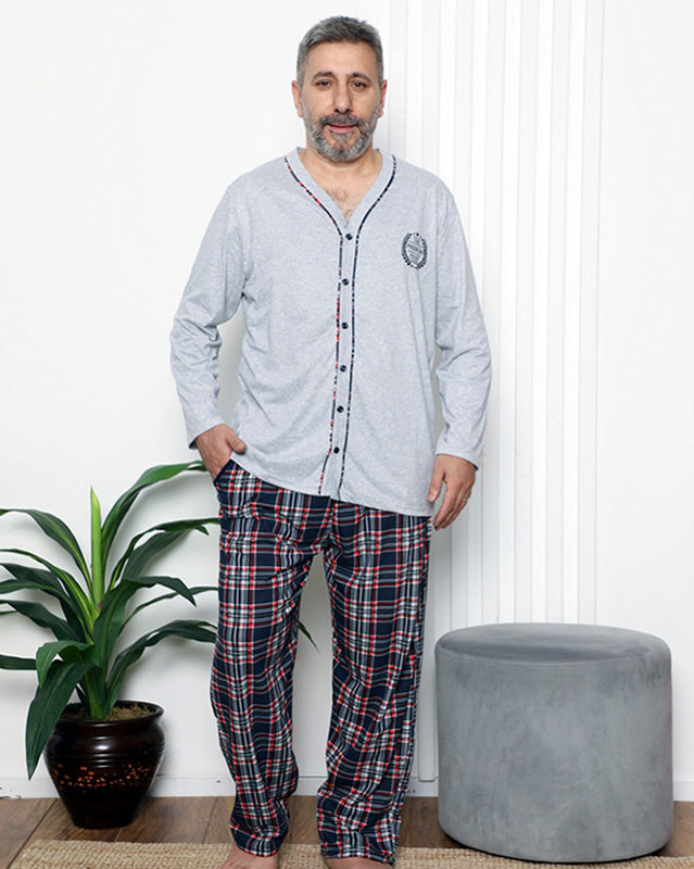 Men's button-down pajamas in gray- Clothing