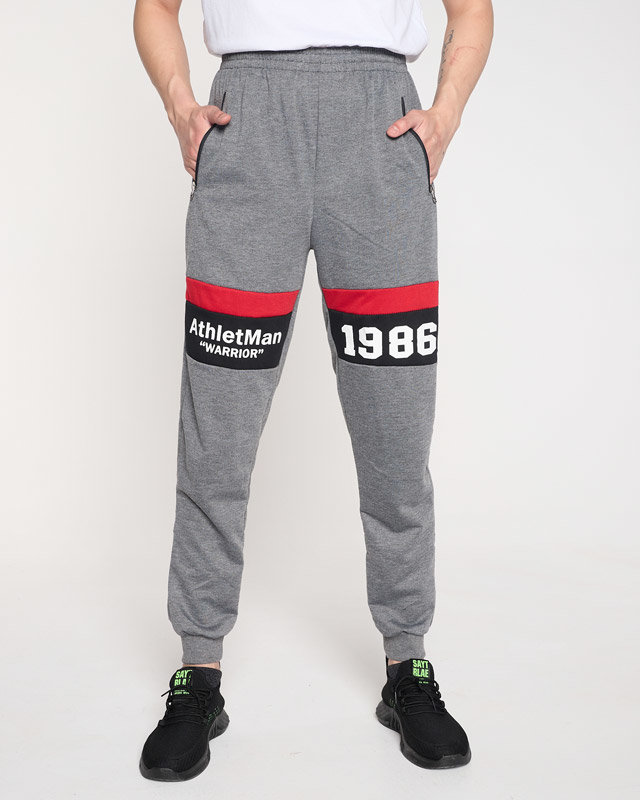 Men's gray sweatpants with inscriptions - Clothing