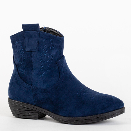 Navy blue eco-suede boots a'la cowboy boots with embroidery Isit- Footwear