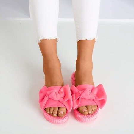 Neon pink slippers with a bow Sabella - Footwear