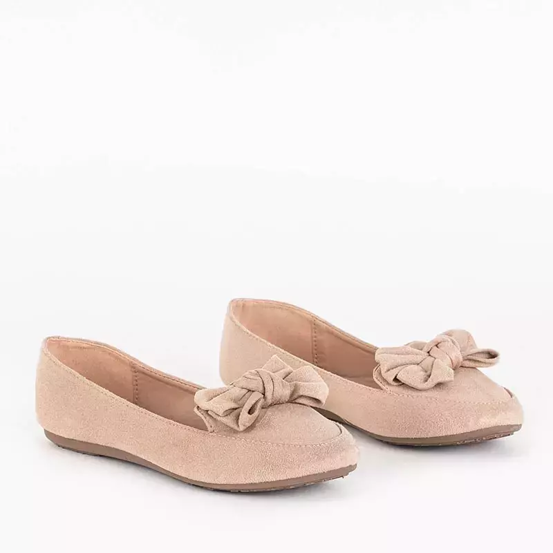 OUTLET Beige women's ballerinas with a bow Olimi - Shoes