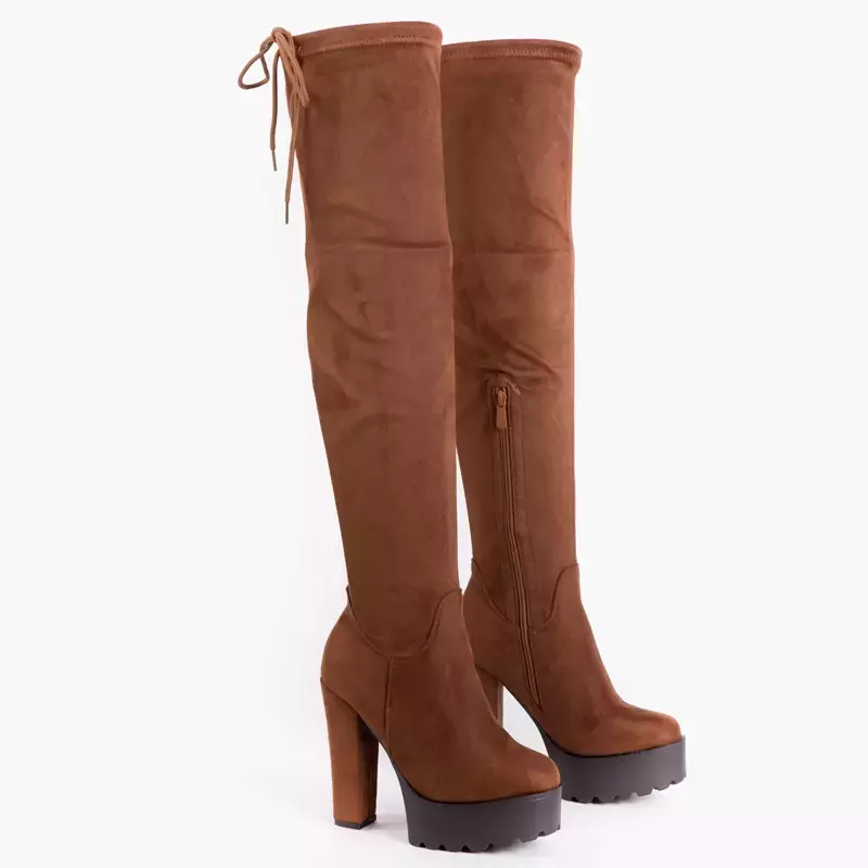 OUTLET Camel high-heeled over-the-knee boots Numi - Footwear