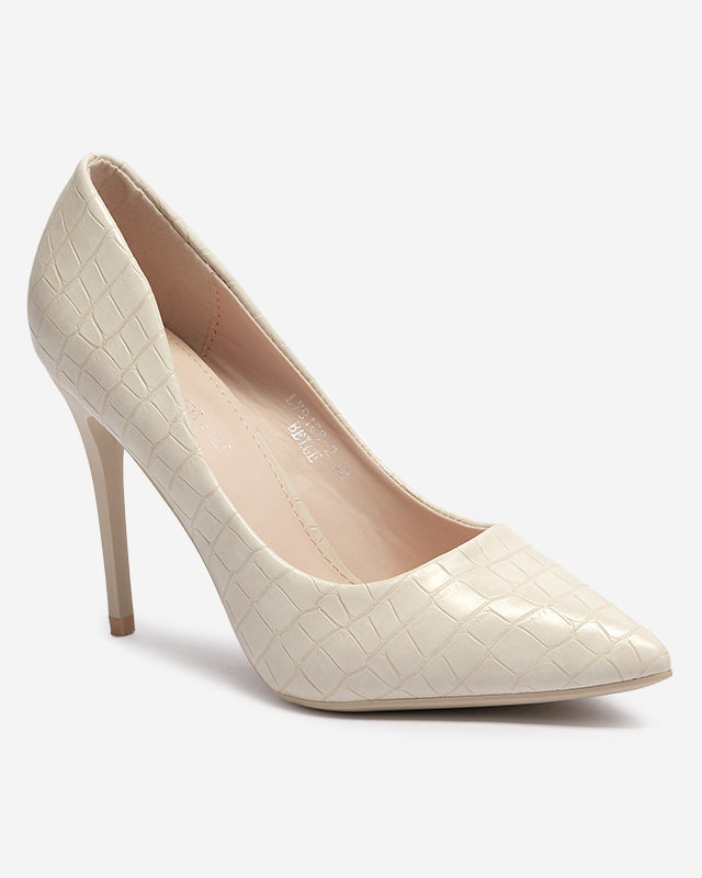 OUTLET Cream women's stiletto pumps with embossing Asota - Footwear