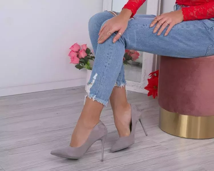 OUTLET Gray pumps on a stiletto heel Aubrie - Footwear