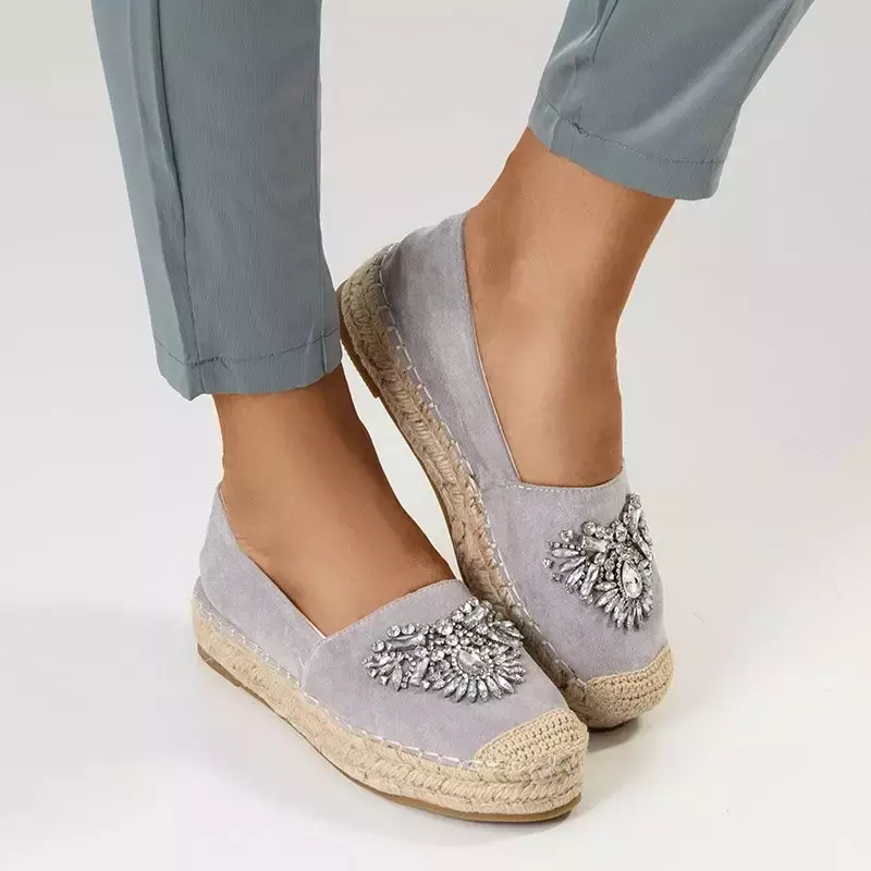 OUTLET Gray women's espadrilles with decorations Lucima - Footwear