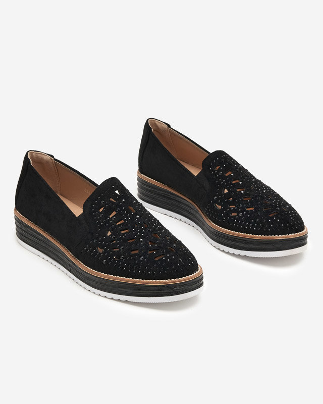 OUTLET Ladies' black shoes with zircons Lamsiou - Footwear