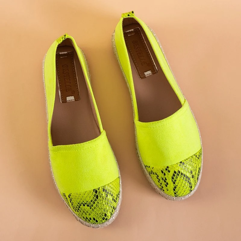 OUTLET Neon green women's espadrilles with animal embossing Lenda - Footwear