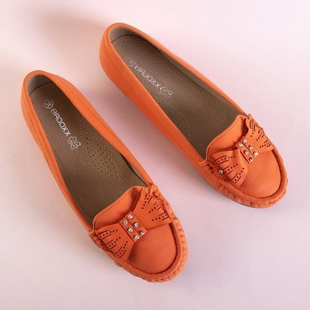 OUTLET Orange women's moccasins with a Linari bow - Footwear