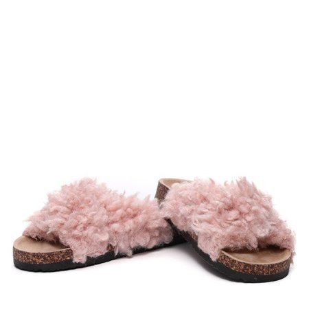 OUTLET Pink slippers with sheepskin Itzel - Shoes