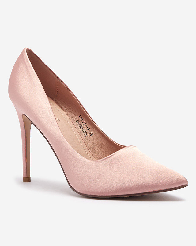 OUTLET Pink women's satin pumps on a higher stiletto Norija - Footwear