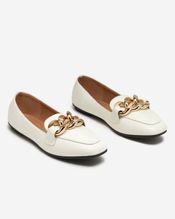 OUTLET White women's eco-leather moccasins with chain Flamii - Footwear
