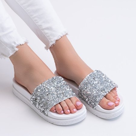 OUTLET White women's slippers with cubic zirconia Aisidora - Footwear
