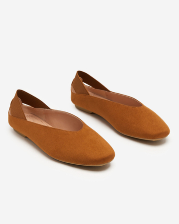 OUTLET Women's ballerinas with square toes in camel color Lojara - Footwear