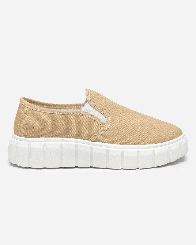 OUTLET Women's beige slip-on shoes on a thick Tenri sole - Footwear