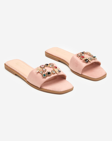 OUTLET Women's pink eco suede slippers with a golden buckle Kom- Footwear