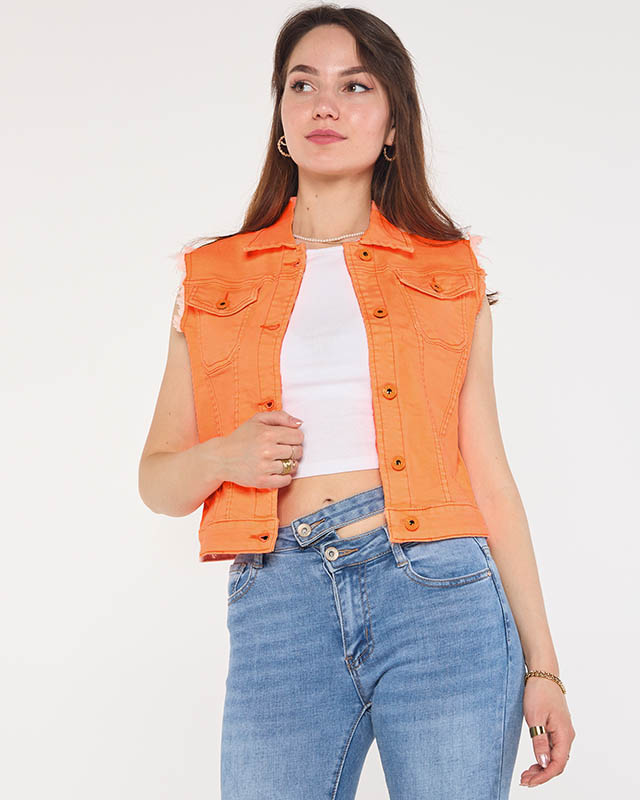Orange denim vest for women - Clothing