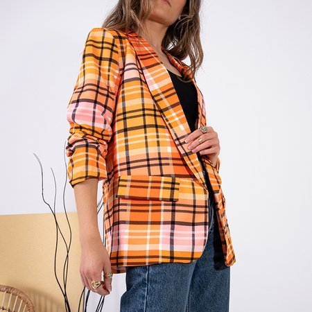 Orange women's checkered jacket with lining - Clothing
