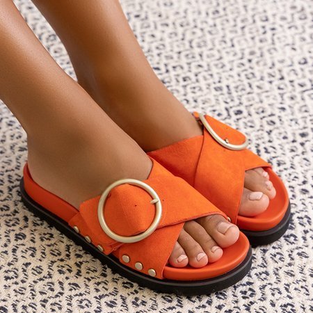 Orange women's slippers with a Ripi buckle - Footwear