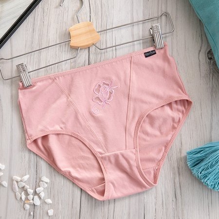 Pink women's cotton panties with flower PLUS SIZE - Underwear