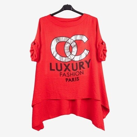 Red women&#39;s tunic with inscriptions - Blouses 1