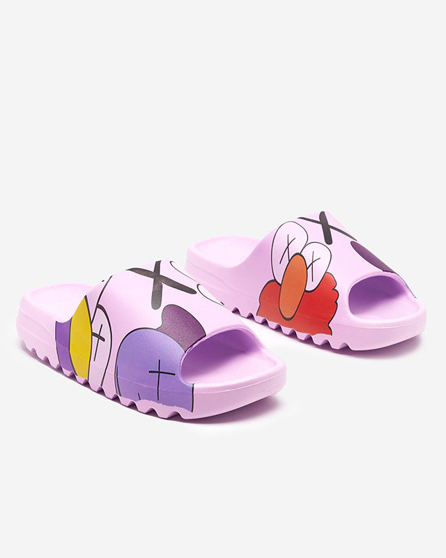 Violet rubber slippers for women with Pfizz print - Footwear