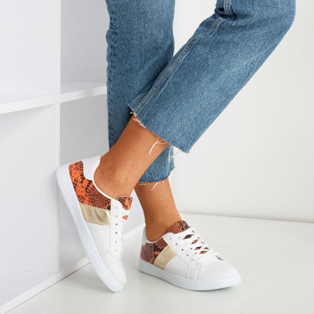 White and orange women's sneakers a'la snake skin Clastie - Footwear