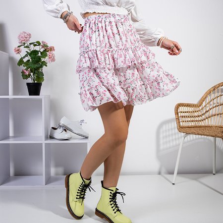 White short skirt with floral ruffles - Clothing