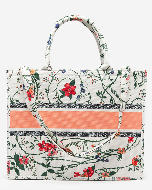 White women's shopper bag with floral print - Accessories