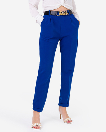 Women's cobalt fabric trousers with a belt - Clothing