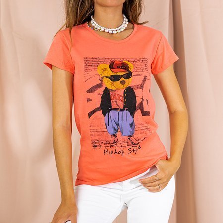 Women's coral printed cotton t-shirt - Clothing