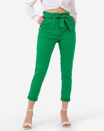 Women's fabric high-waisted pants in green - Clothing